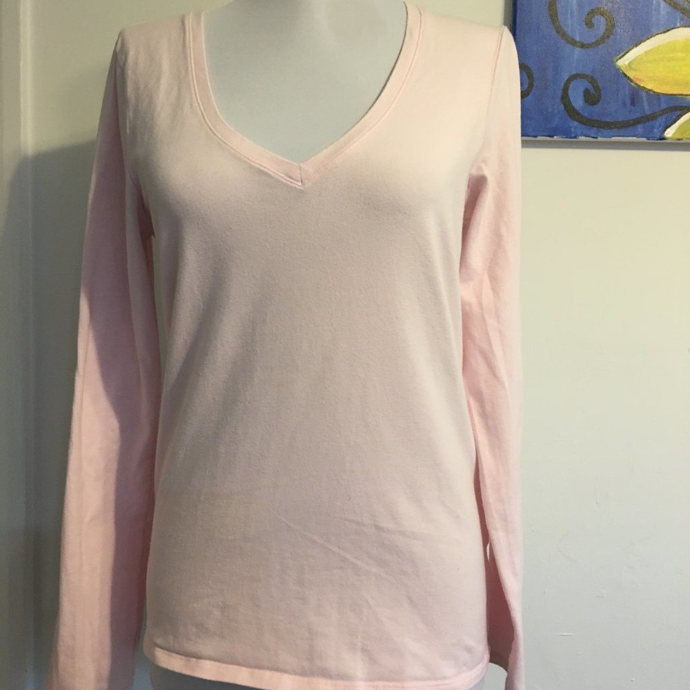 Old Navy-Light Pink Long Sleeve V-Neck Shirt